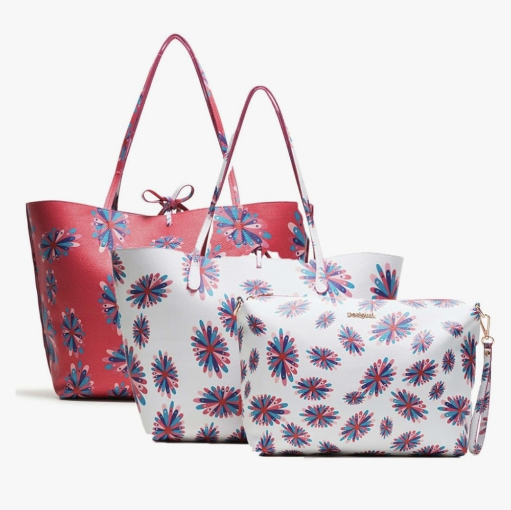 Desigual Capri Reversible Tote Bag + Crossbody Handbag, 3 In 1, New Without Tags